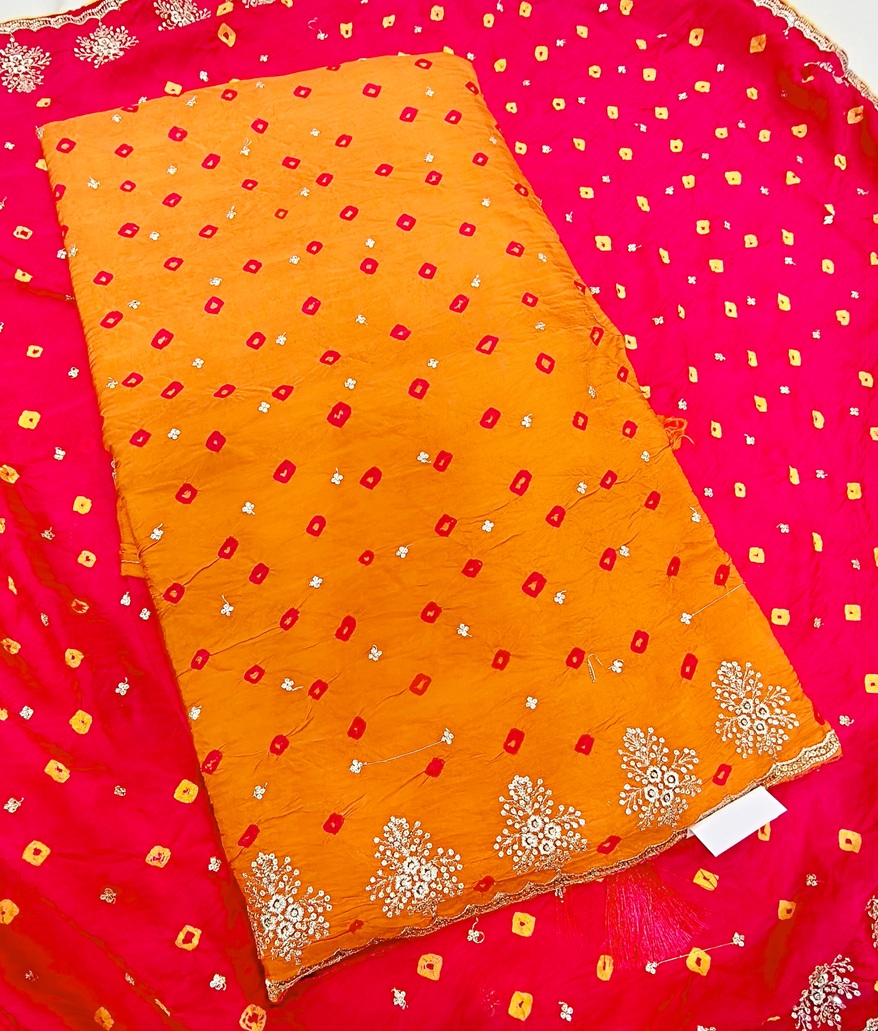 HO SILK HAND BANDHEJ PITTAN WORK – ORANGE