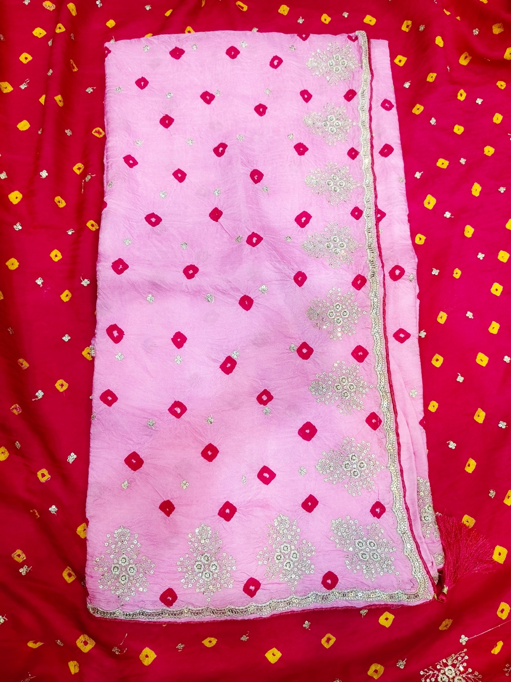 HO SILK HAND BANDHEJ PITTAN WORK – PINK
