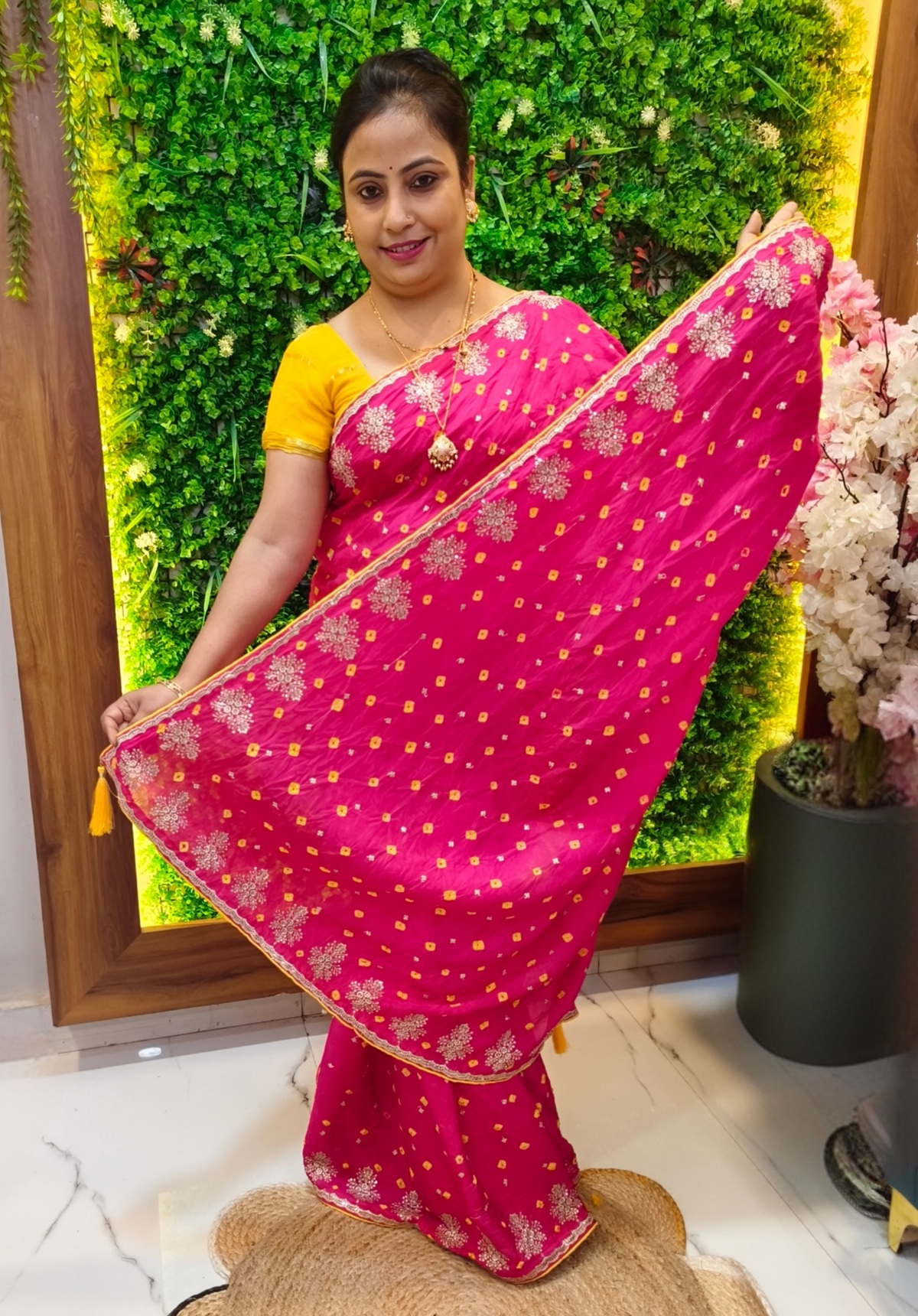HO SILK HAND BANDHEJ PITTAN WORK – RANI