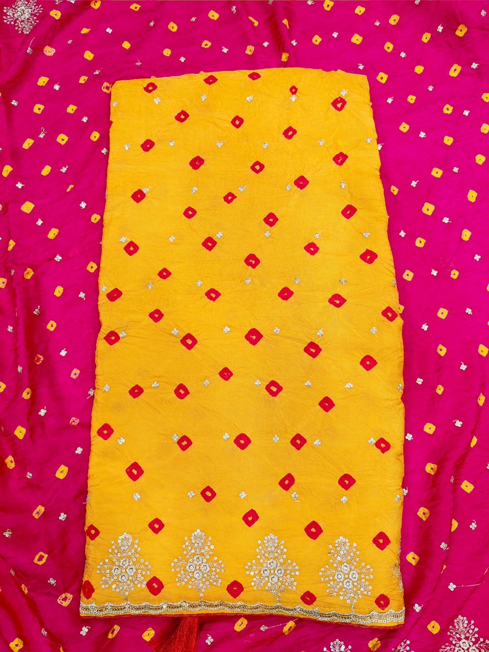 HO SILK HAND BANDHEJ PITTAN WORK – YELLOW