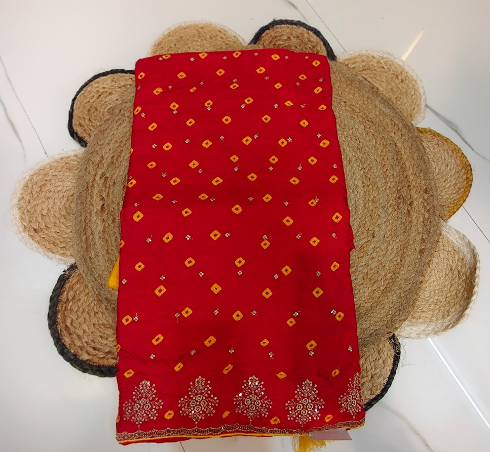 HO SILK HAND BANDHEJ PITTAN WORK – RED