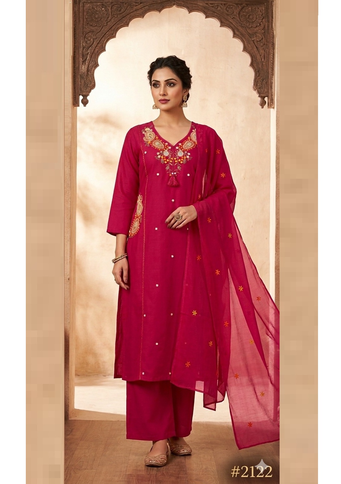 EMBROIDERED MIRROR-WORK MULMUL SUIT – RANI, M-38