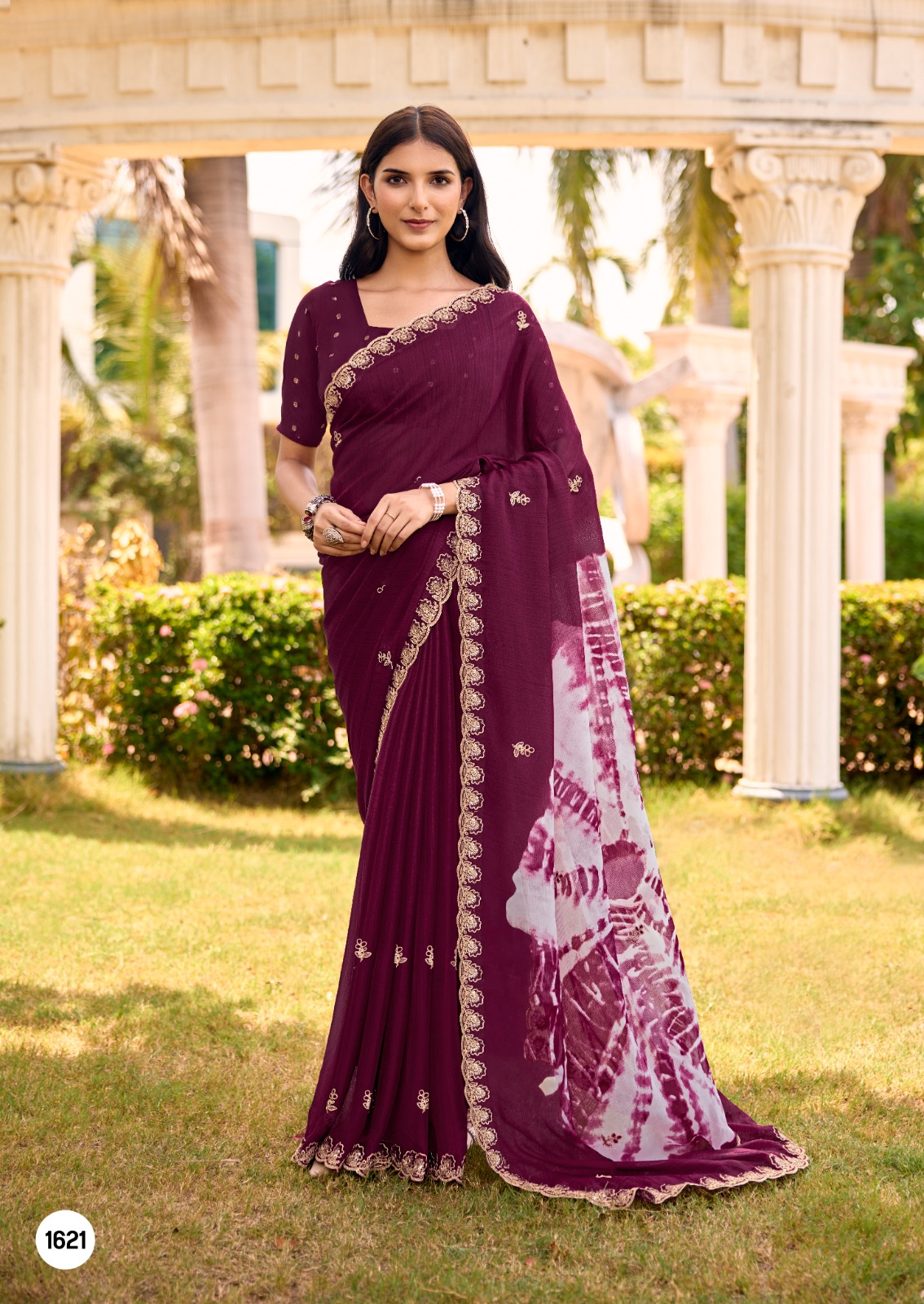 ELEGANT SHIBORI BANDHEJ GEORGETTE- PREBOOKING  – WINE