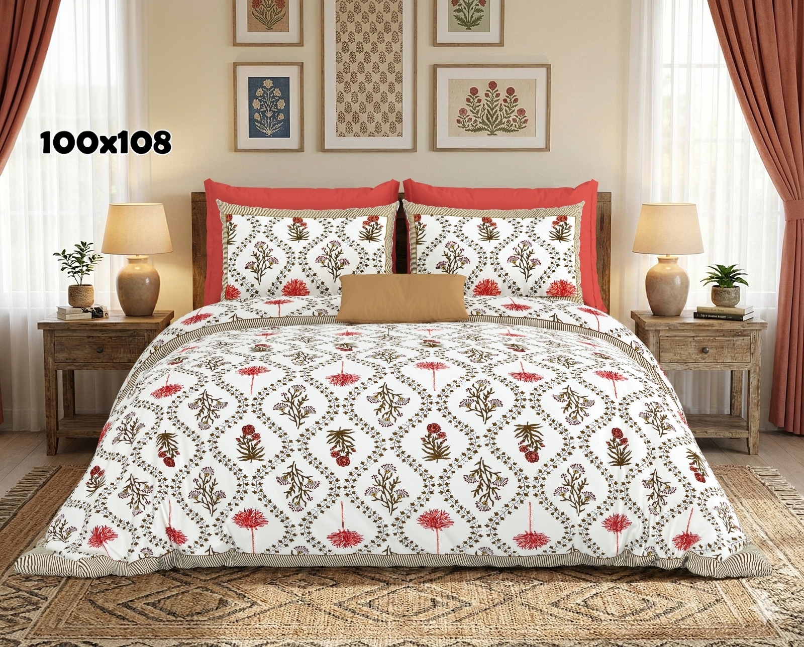 AUTHENTIC SANGANERI BLOCK PRINT BED SHEET F – RED