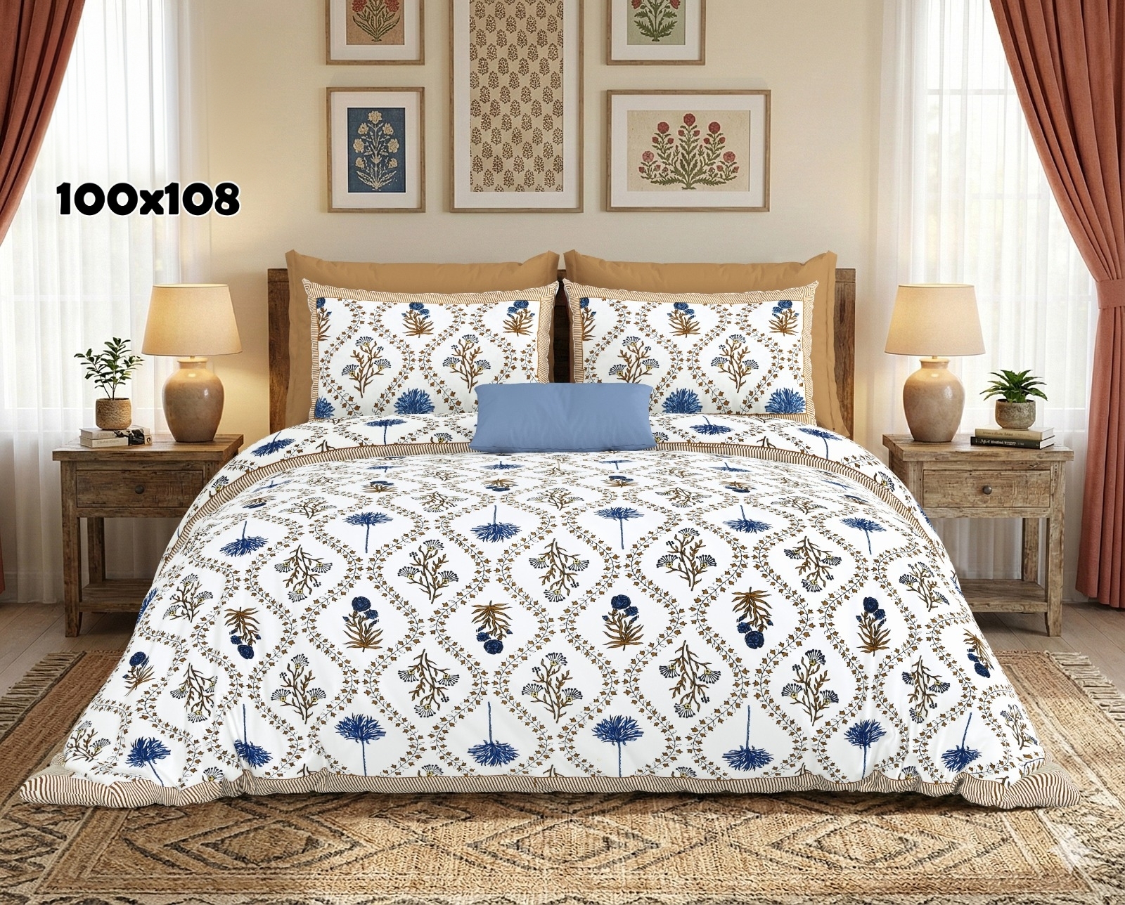 AUTHENTIC SANGANERI BLOCK PRINT BED SHEET F – NEVY BLUE