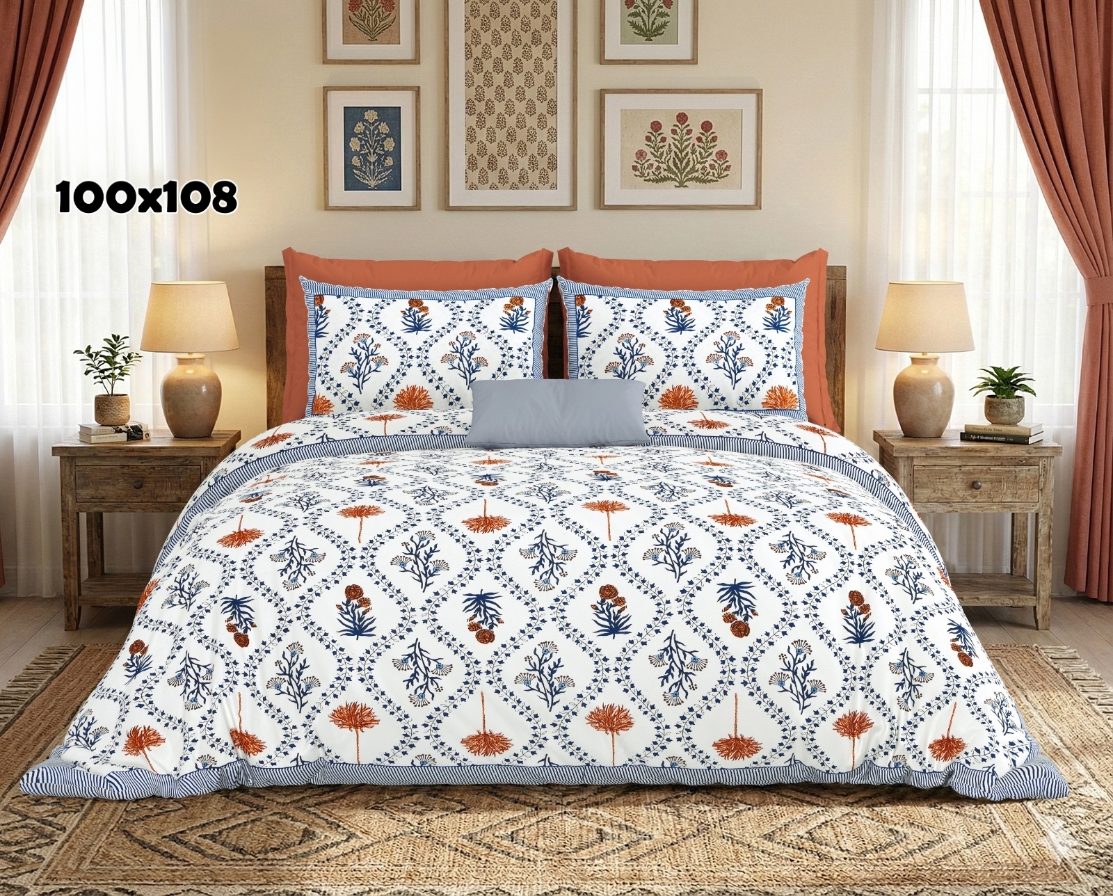 AUTHENTIC SANGANERI BLOCK PRINT BED SHEET F – BROWN