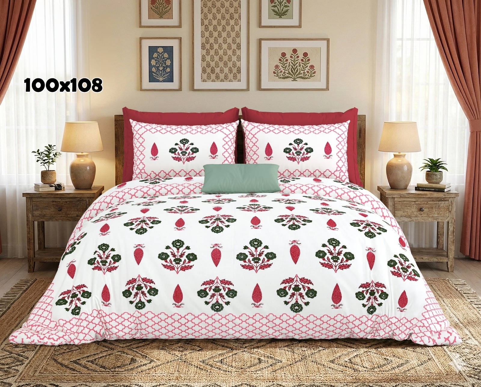 AUTHENTIC SANGANERI BLOCK PRINT BED SHEET D – PINK