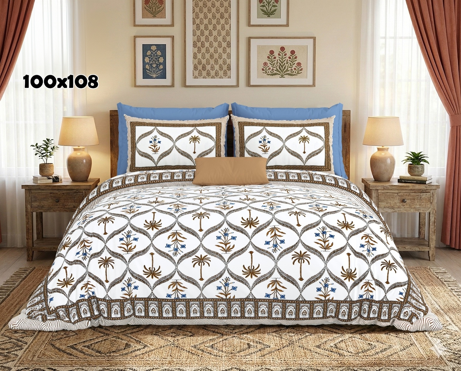 AUTHENTIC SANGANERI BLOCK PRINT BED SHEET E – BROWN