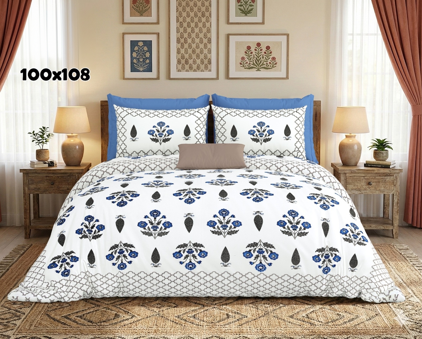 AUTHENTIC SANGANERI BLOCK PRINT BED SHEET D – GREY