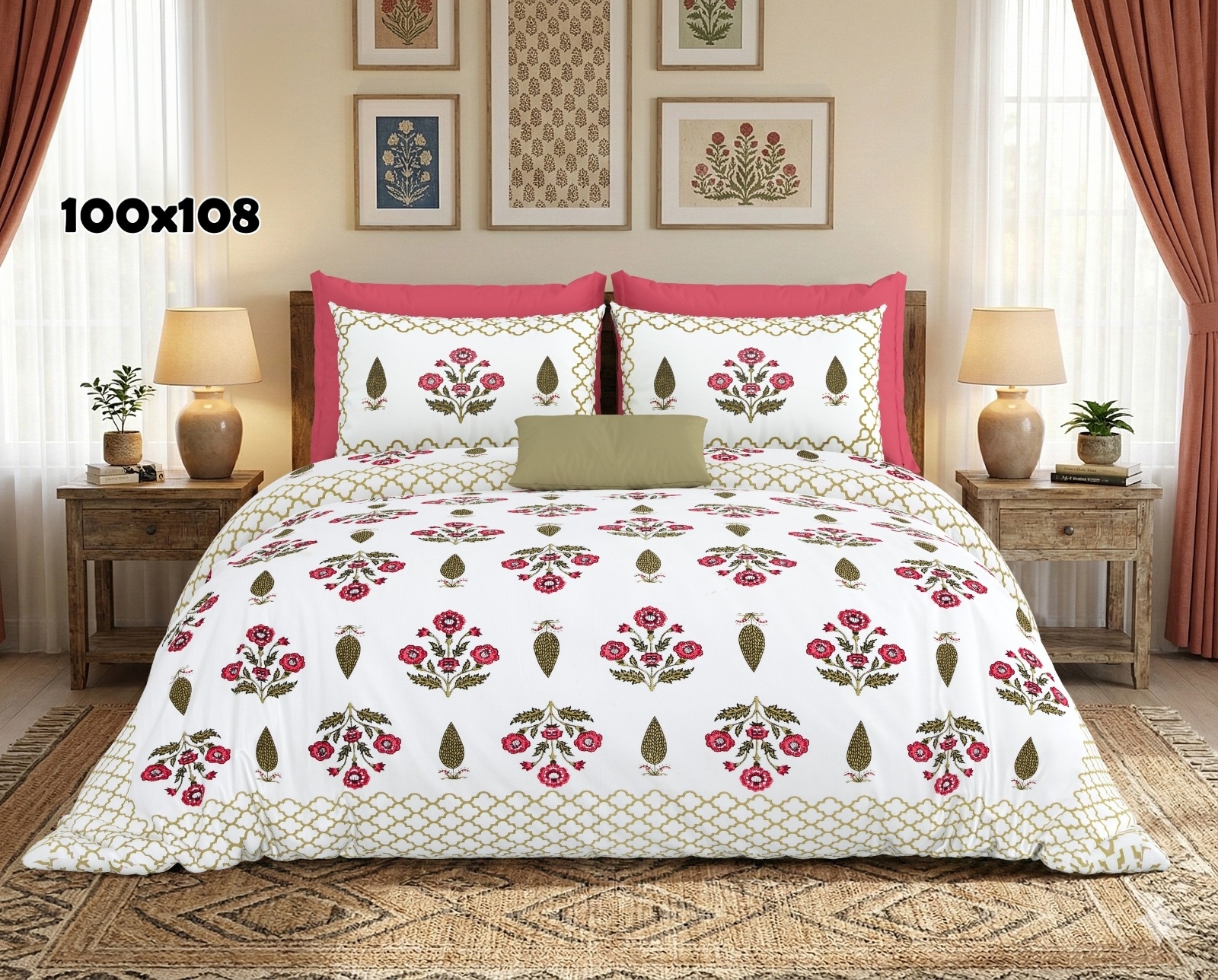 AUTHENTIC SANGANERI BLOCK PRINT BED SHEET D – MEHANDI