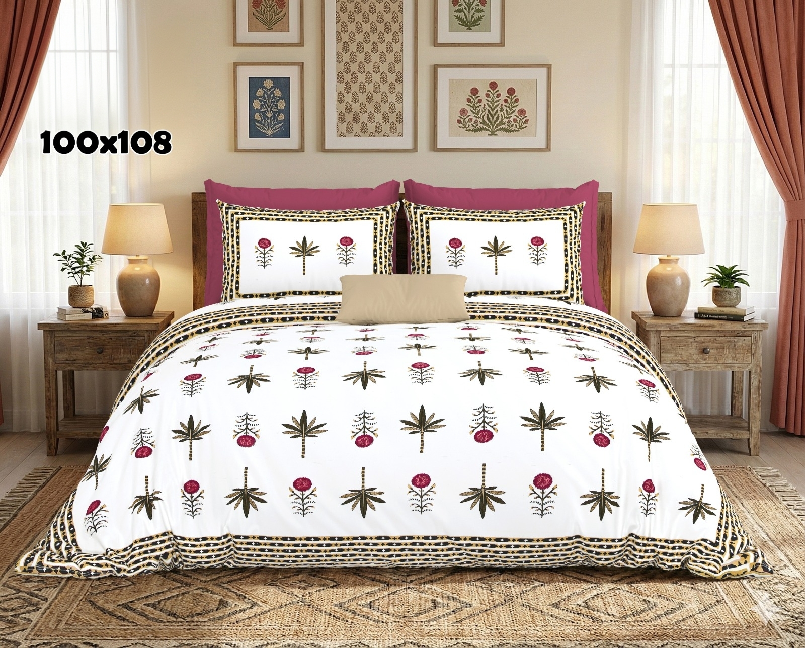 AUTHENTIC SANGANERI BLOCK PRINT BED SHEET C – MEHANDI