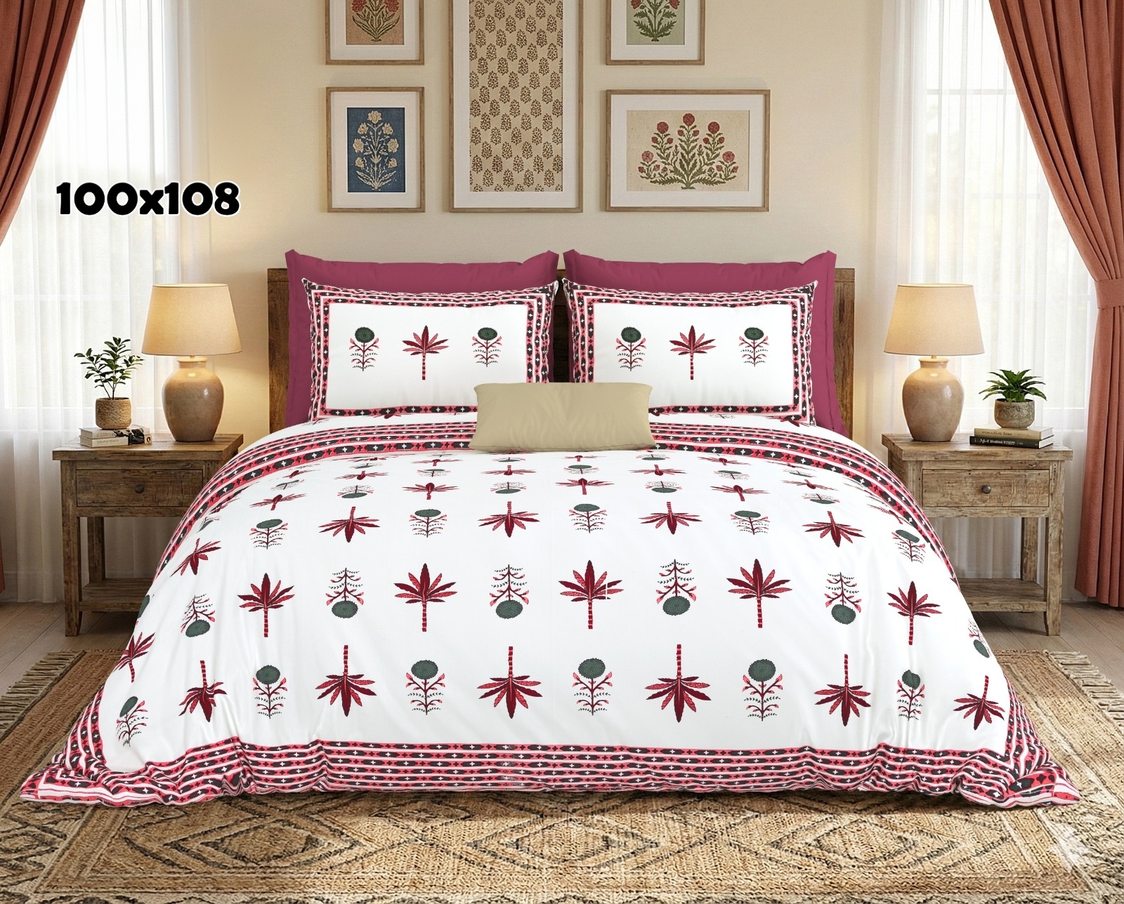 AUTHENTIC SANGANERI BLOCK PRINT BED SHEET C – PINK
