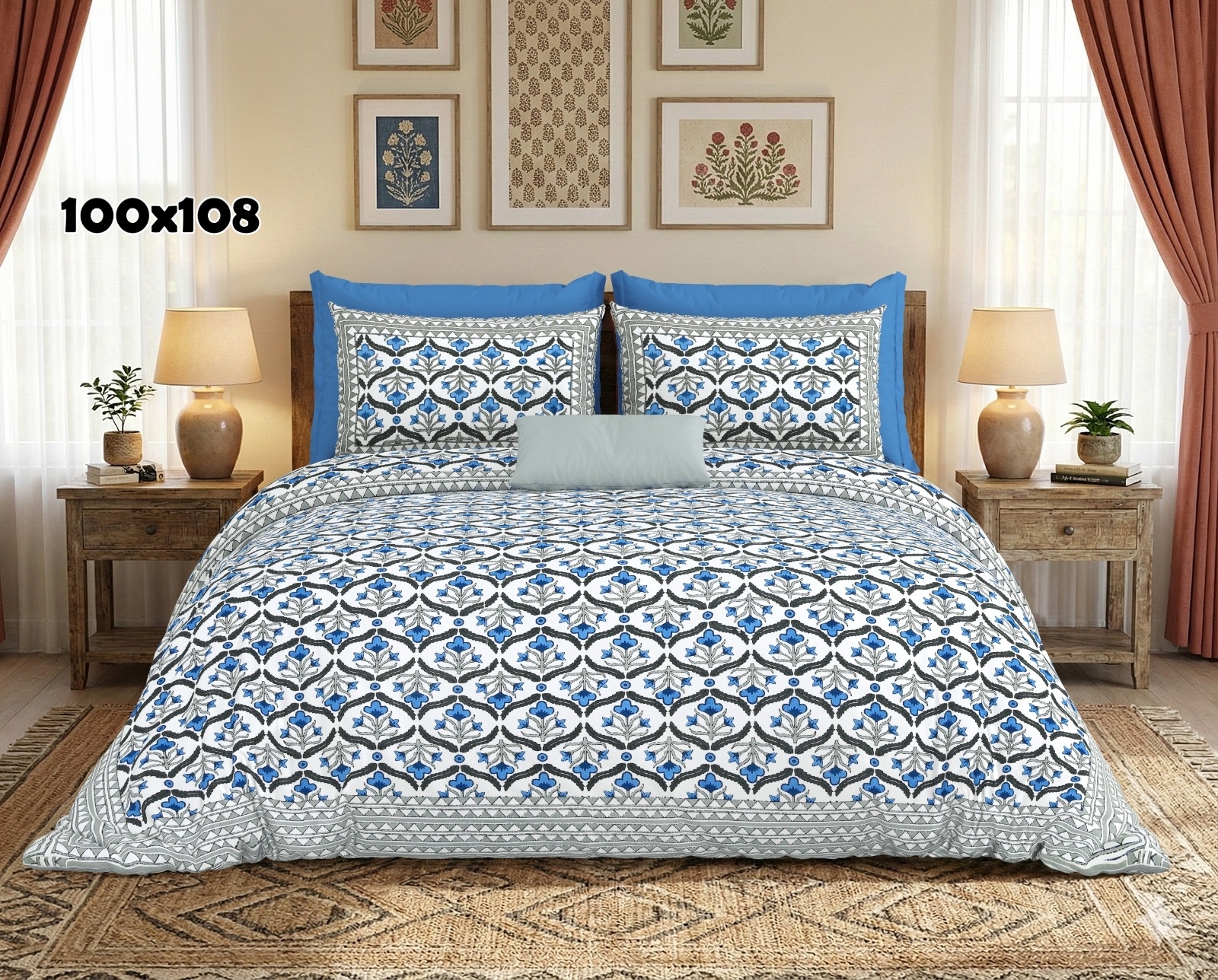 AUTHENTIC SANGANERI BLOCK PRINT BED SHEET B – GREY
