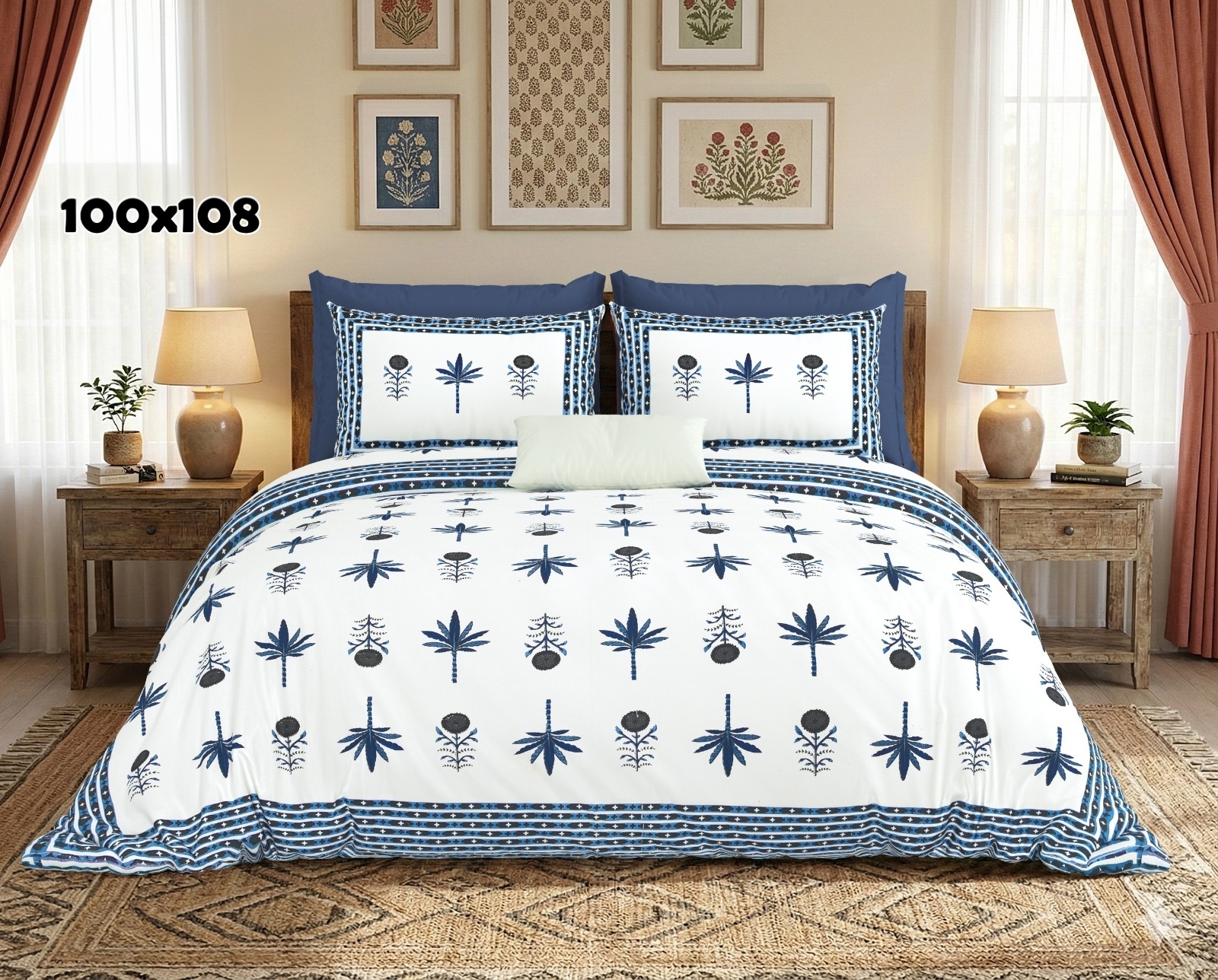 AUTHENTIC SANGANERI BLOCK PRINT BED SHEET C – BLUE