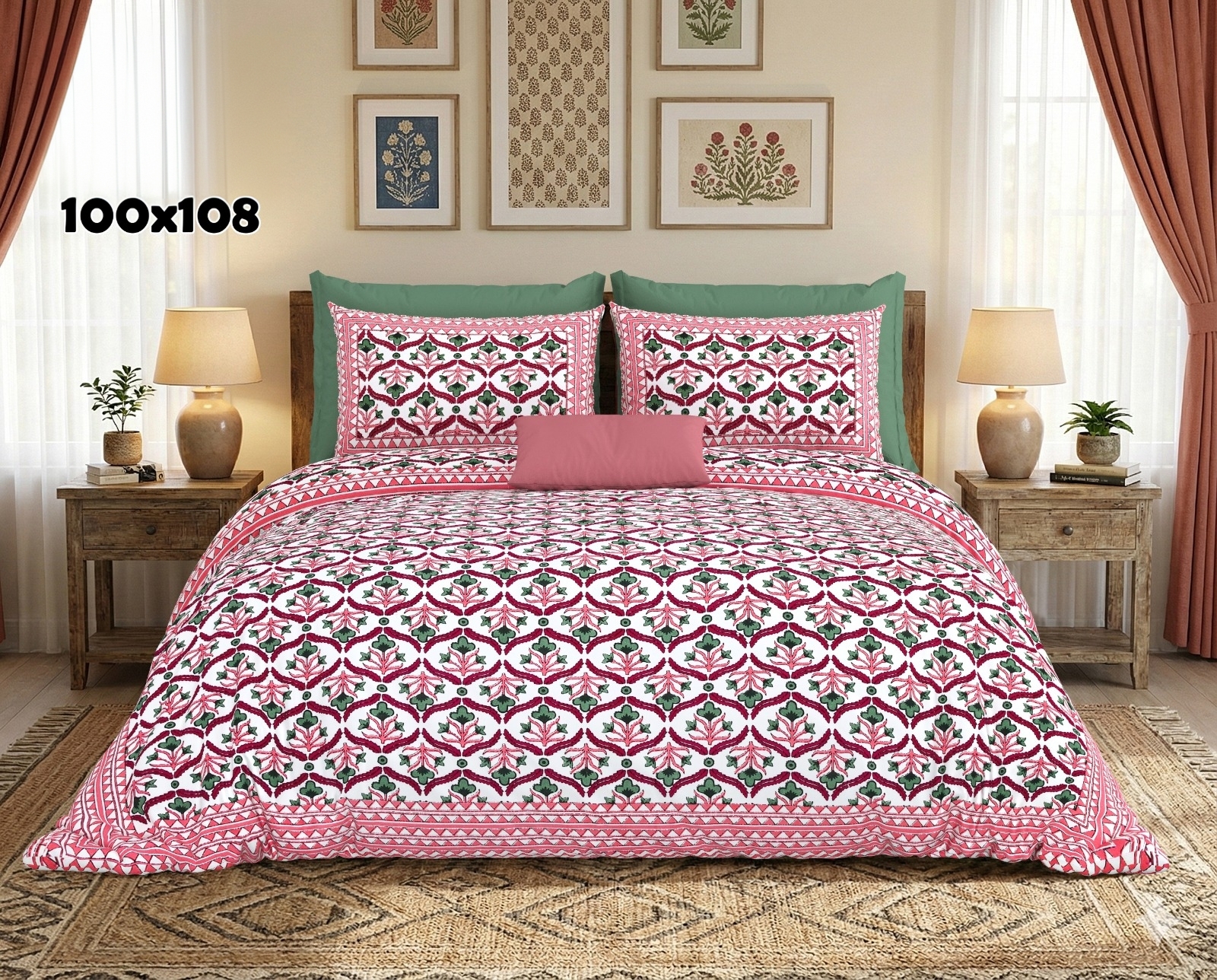 AUTHENTIC SANGANERI BLOCK PRINT BED SHEET B – PINK