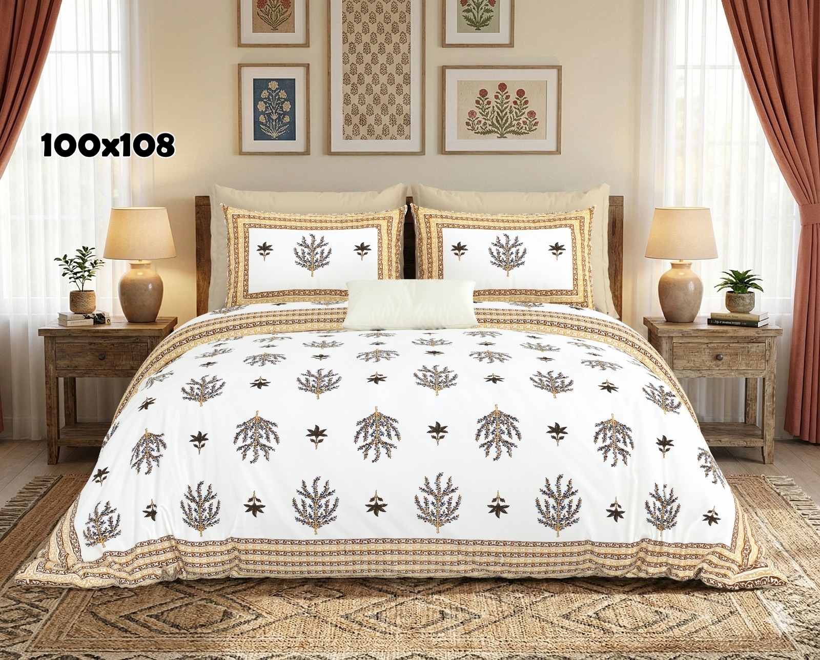 AUTHENTIC SANGANERI BLOCK PRINT BED SHEET A – YELLOW