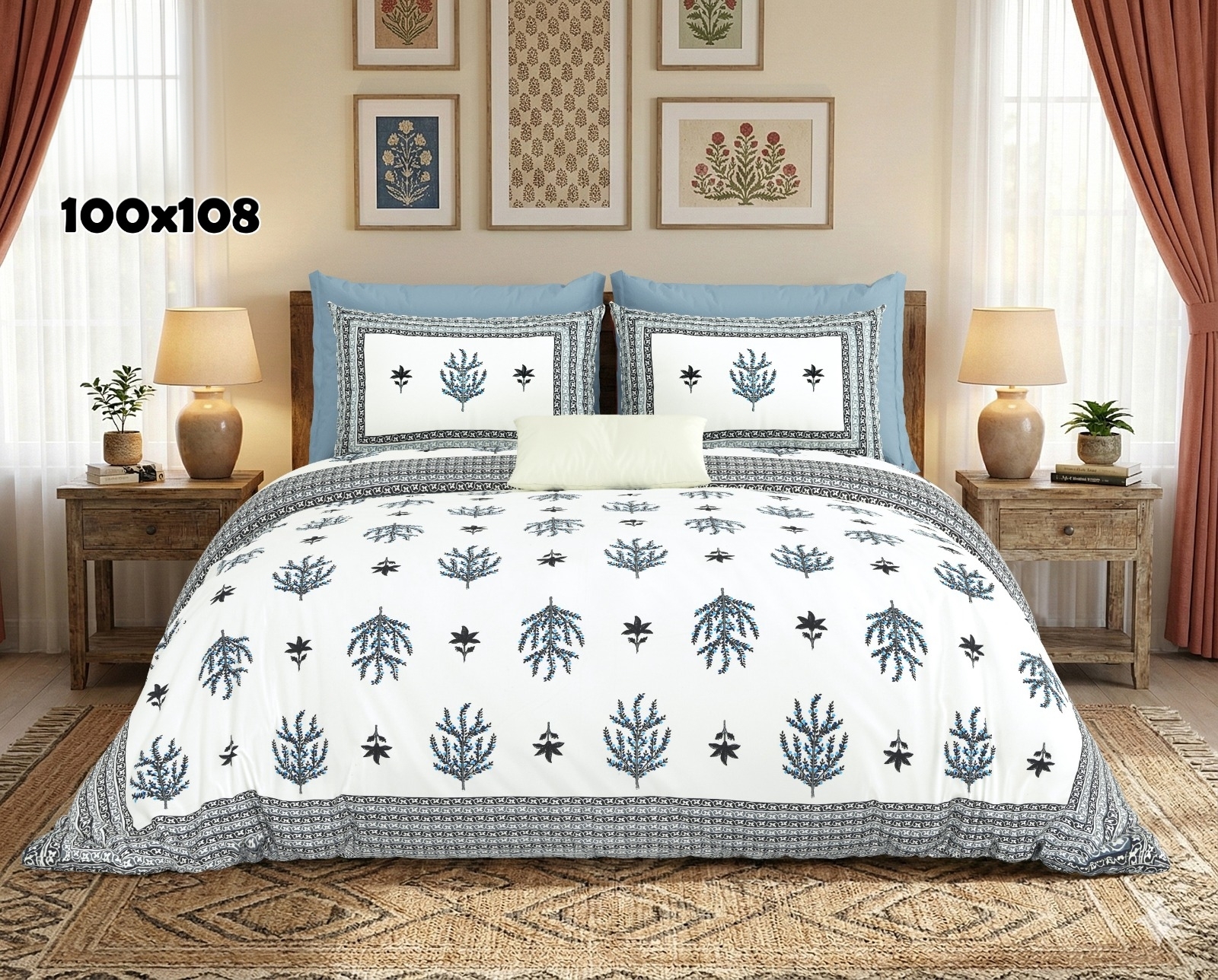 AUTHENTIC SANGANERI BLOCK PRINT BED SHEET A – GREY