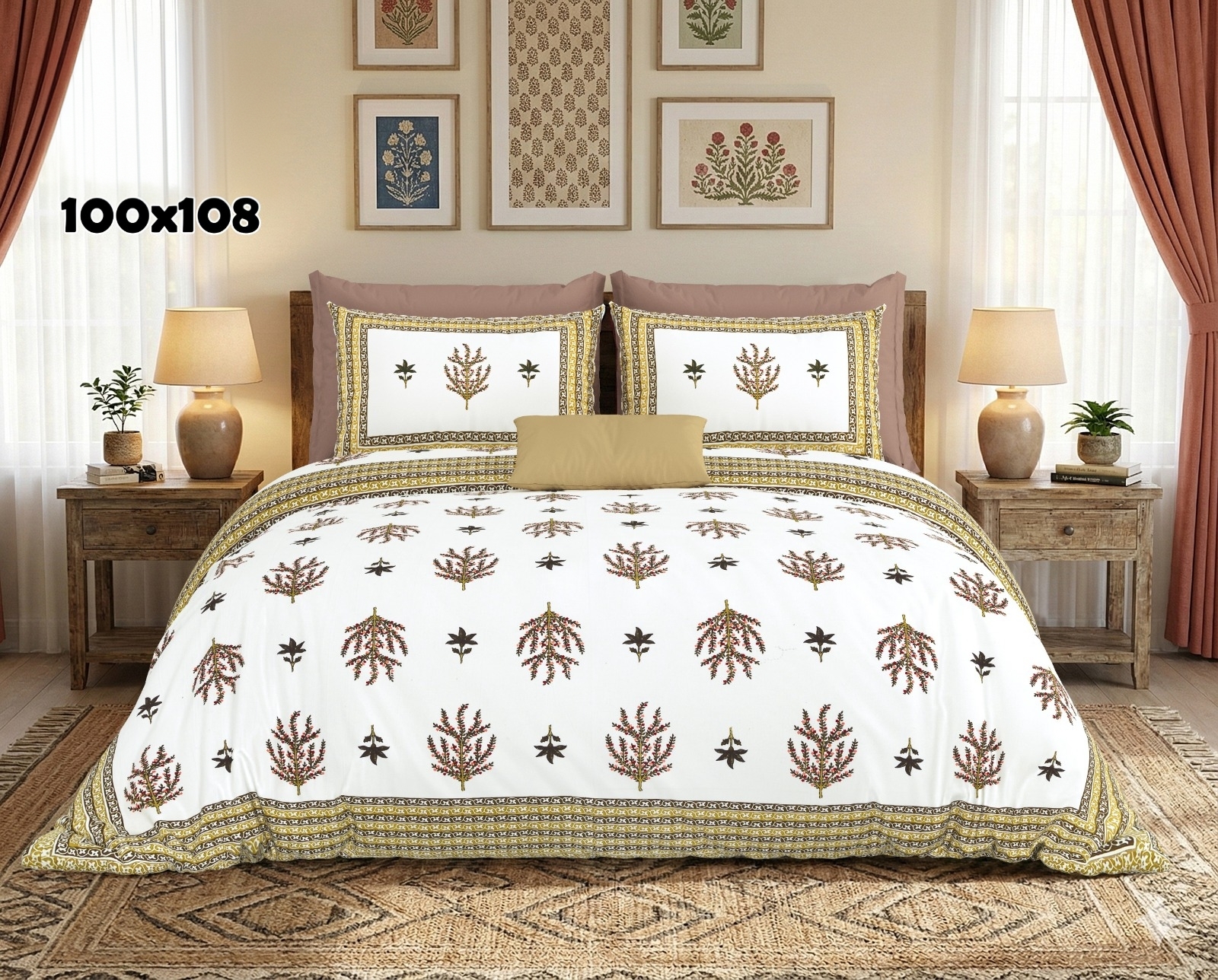 AUTHENTIC SANGANERI BLOCK PRINT BED SHEET A – MEHANDI