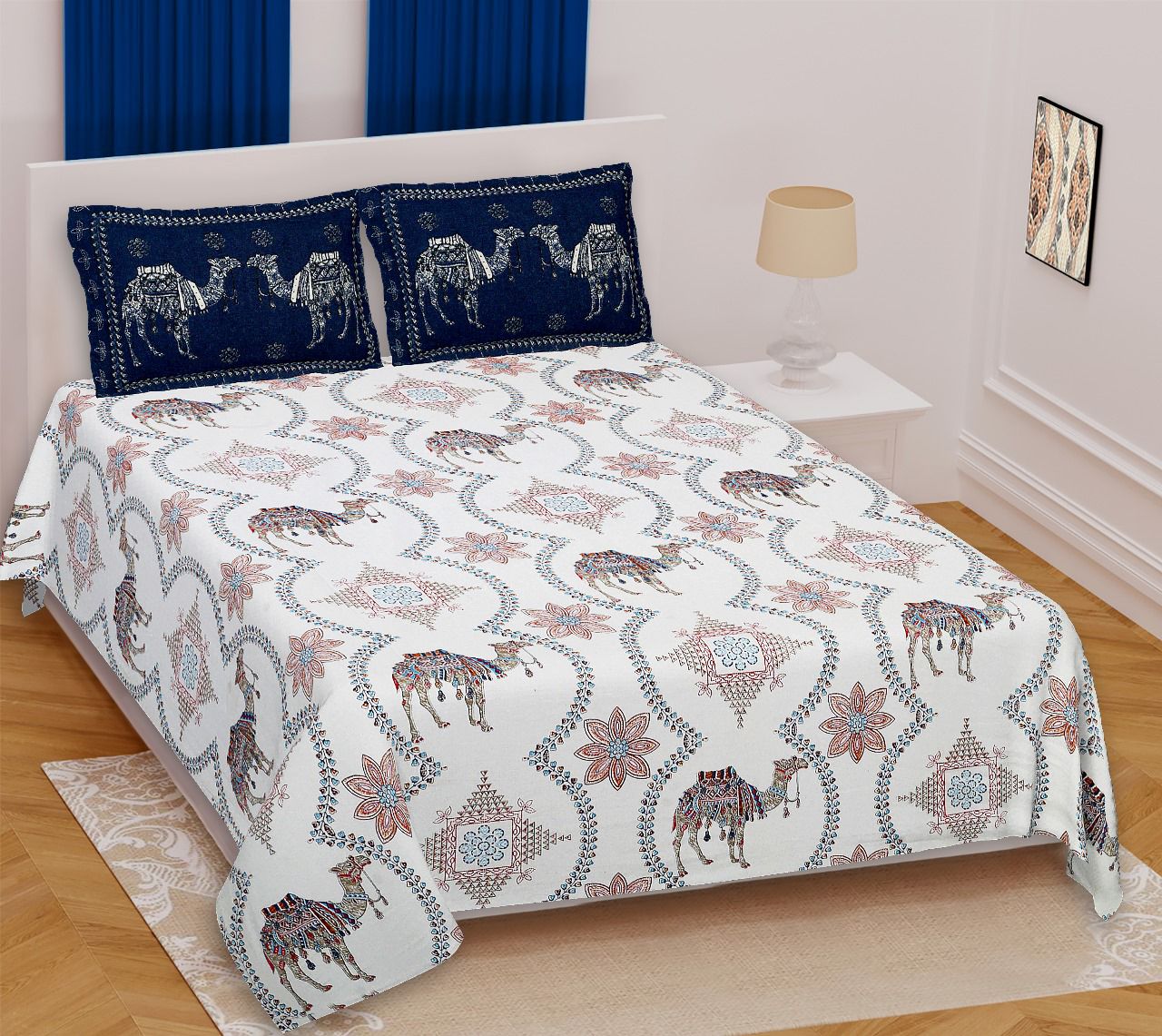 PURE COTTON BARMERI PRINT BEDSHEET A – BLUE