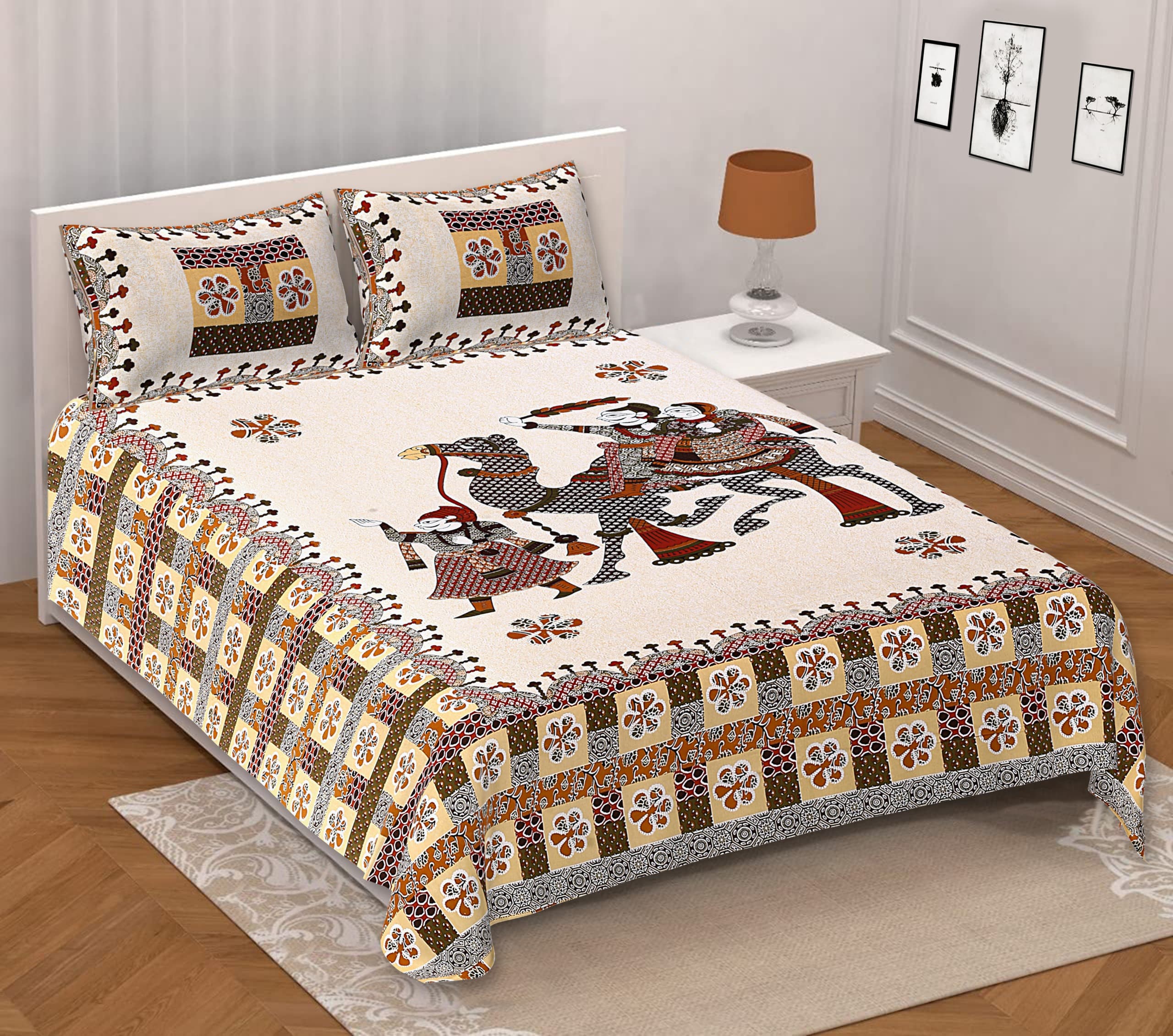 PURE COTTON BARMERI PRINT BEDSHEET B – OFF WHITE