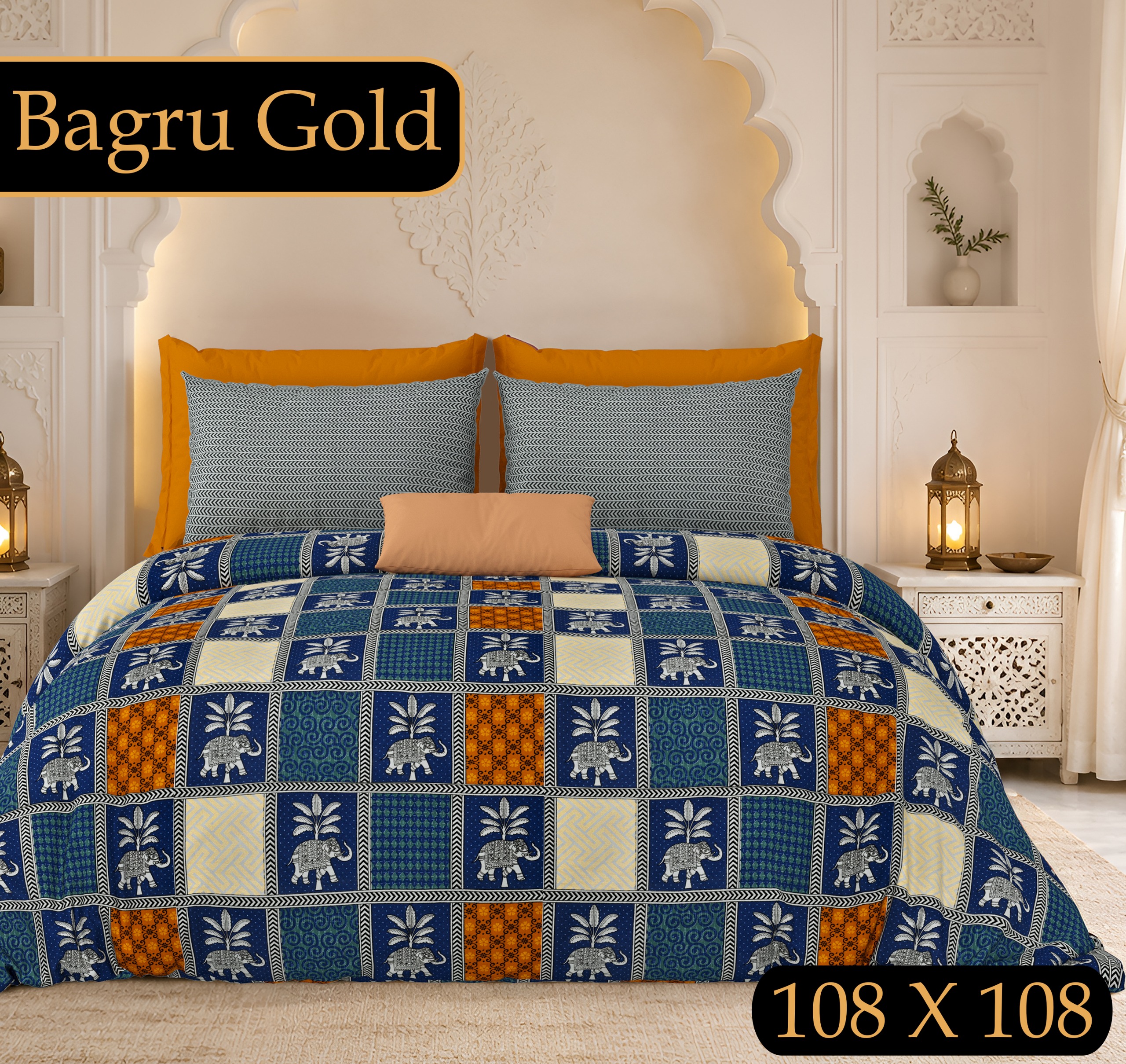 PURE COTTON BAGRU PRINT BEDSHEET B – BLUE