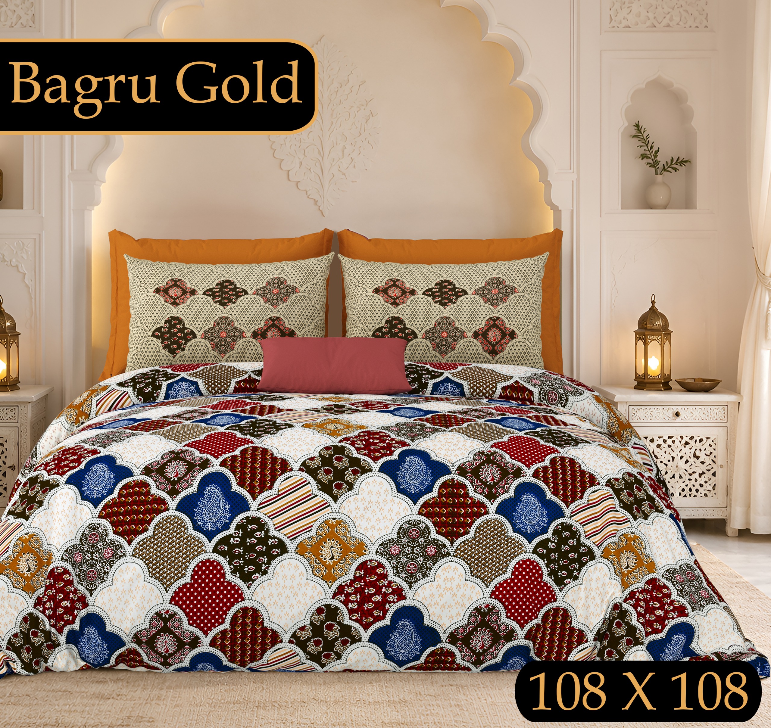 PURE COTTON BAGRU PRINT BEDSHEET A – OFF WHITE 