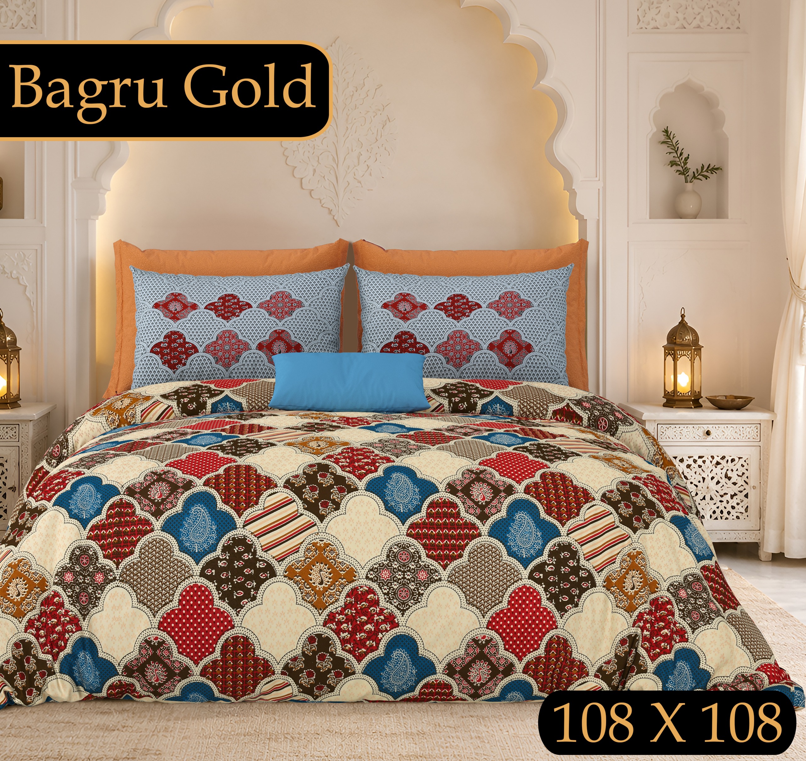 PURE COTTON BAGRU PRINT BEDSHEET A – CREAM
