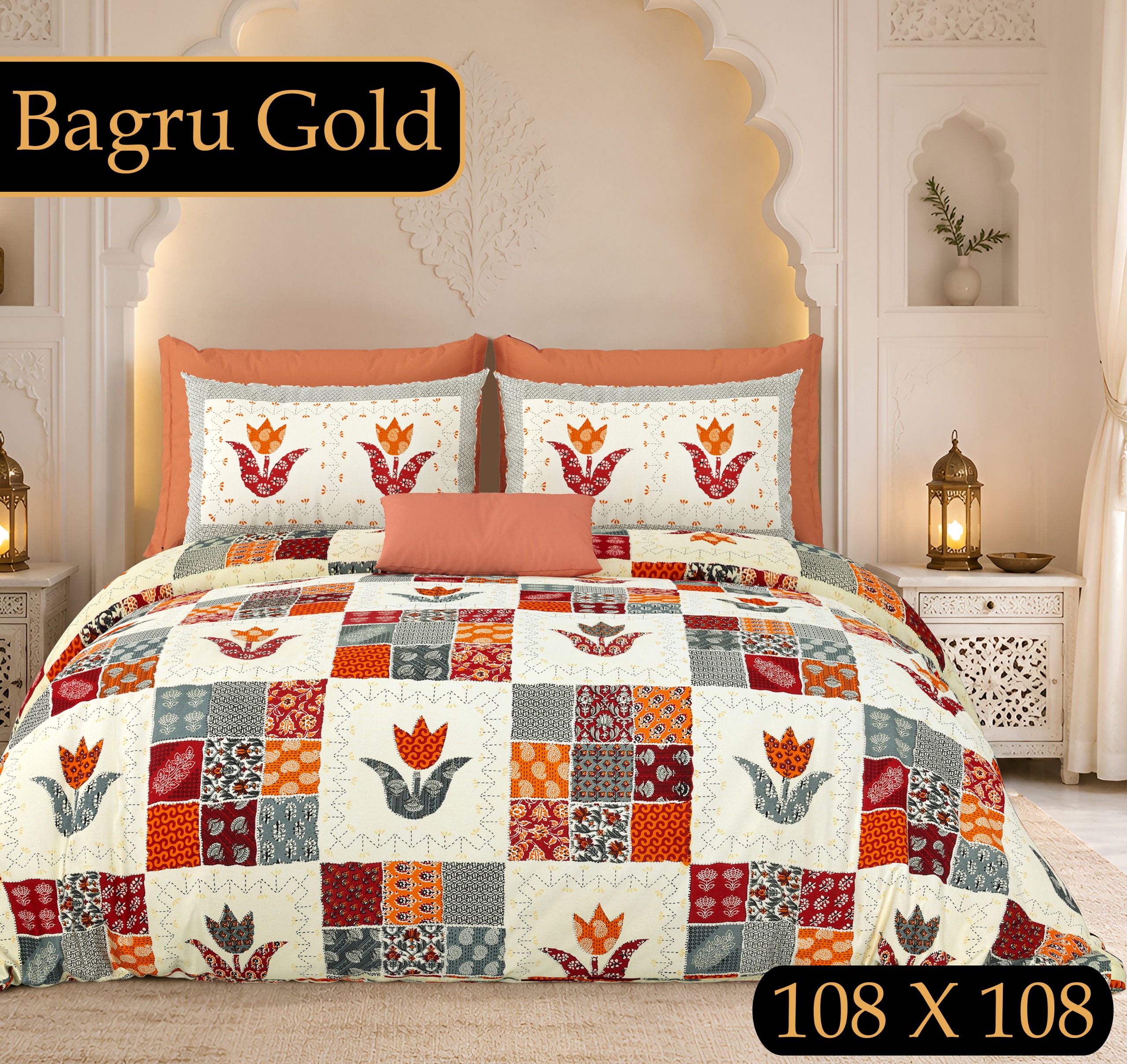 PURE COTTON BAGRU PRINT BEDSHEET D – ORANGE