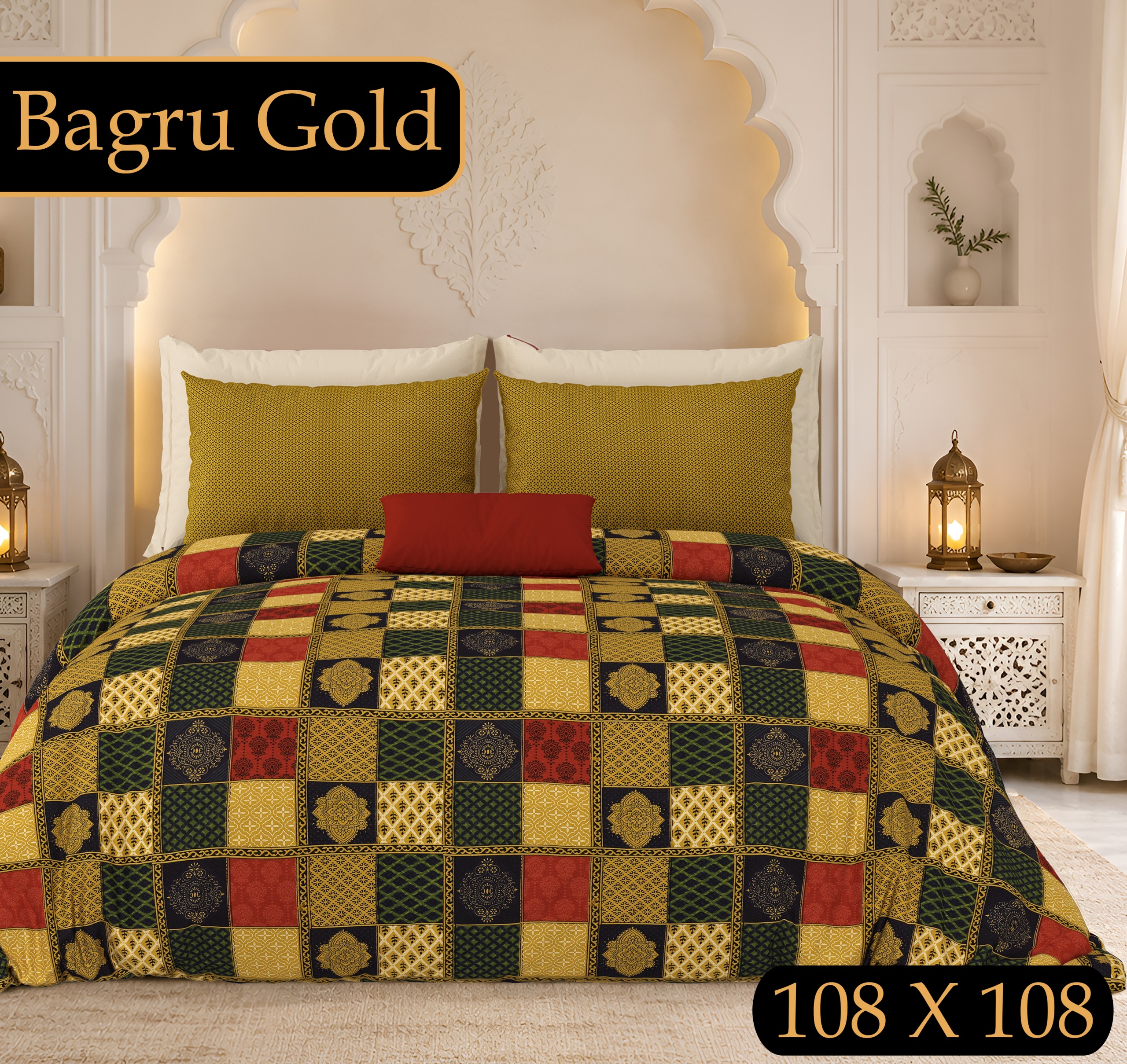 PURE COTTON BAGRU PRINT BEDSHEET C – YELLOW