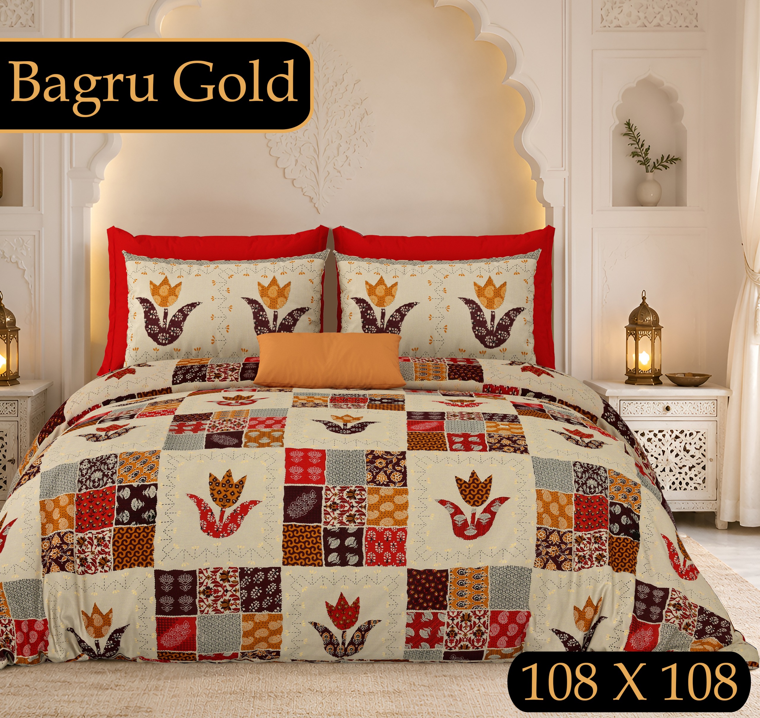 PURE COTTON BAGRU PRINT BEDSHEET D – RED