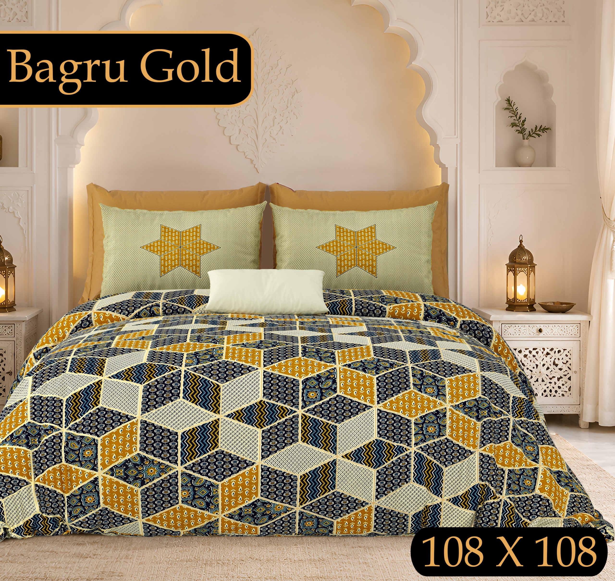 PURE COTTON BAGRU PRINT BEDSHEET E – YELLOW