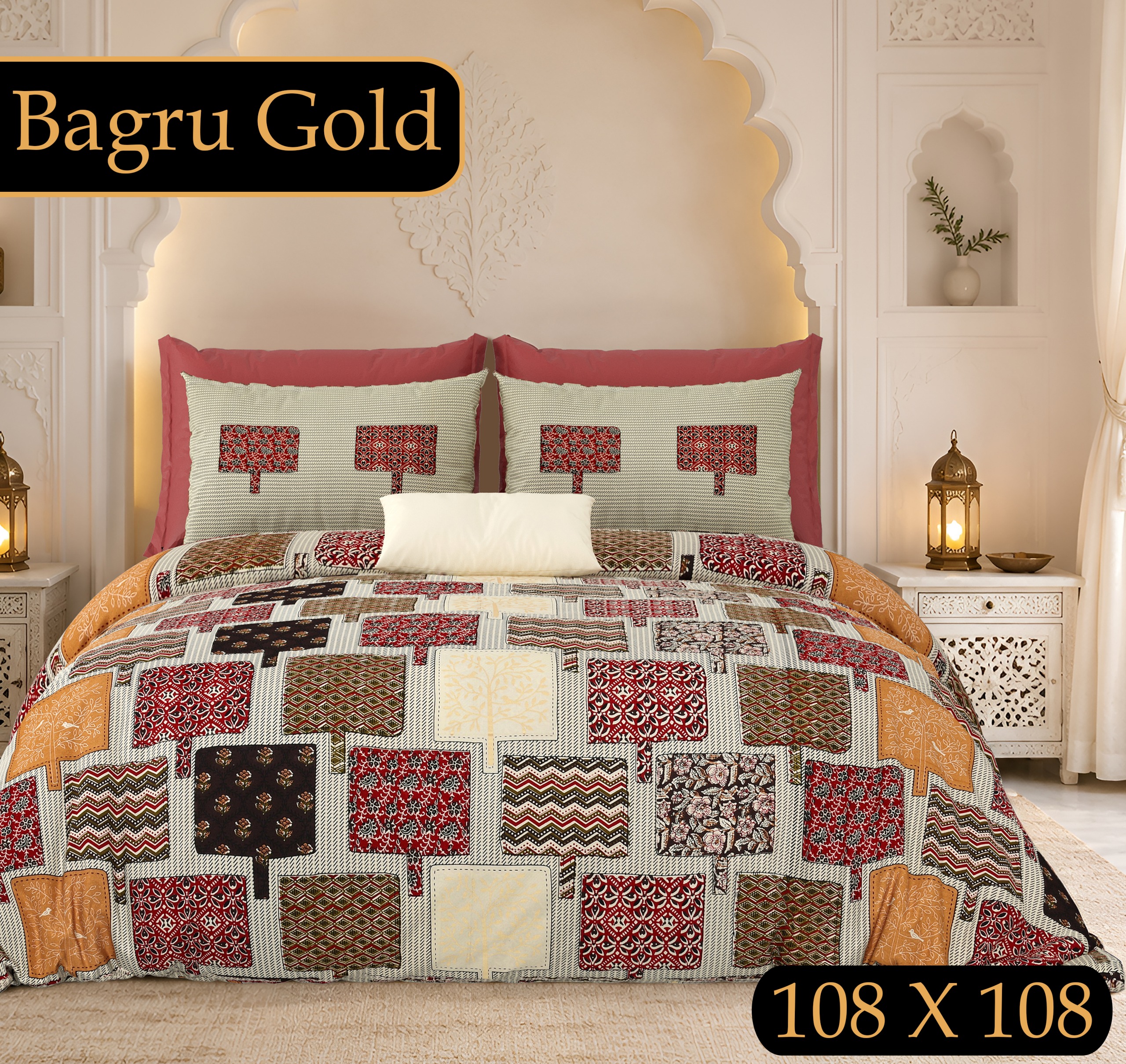 PURE COTTON BAGRU PRINT BEDSHEET G – OFF WHITE