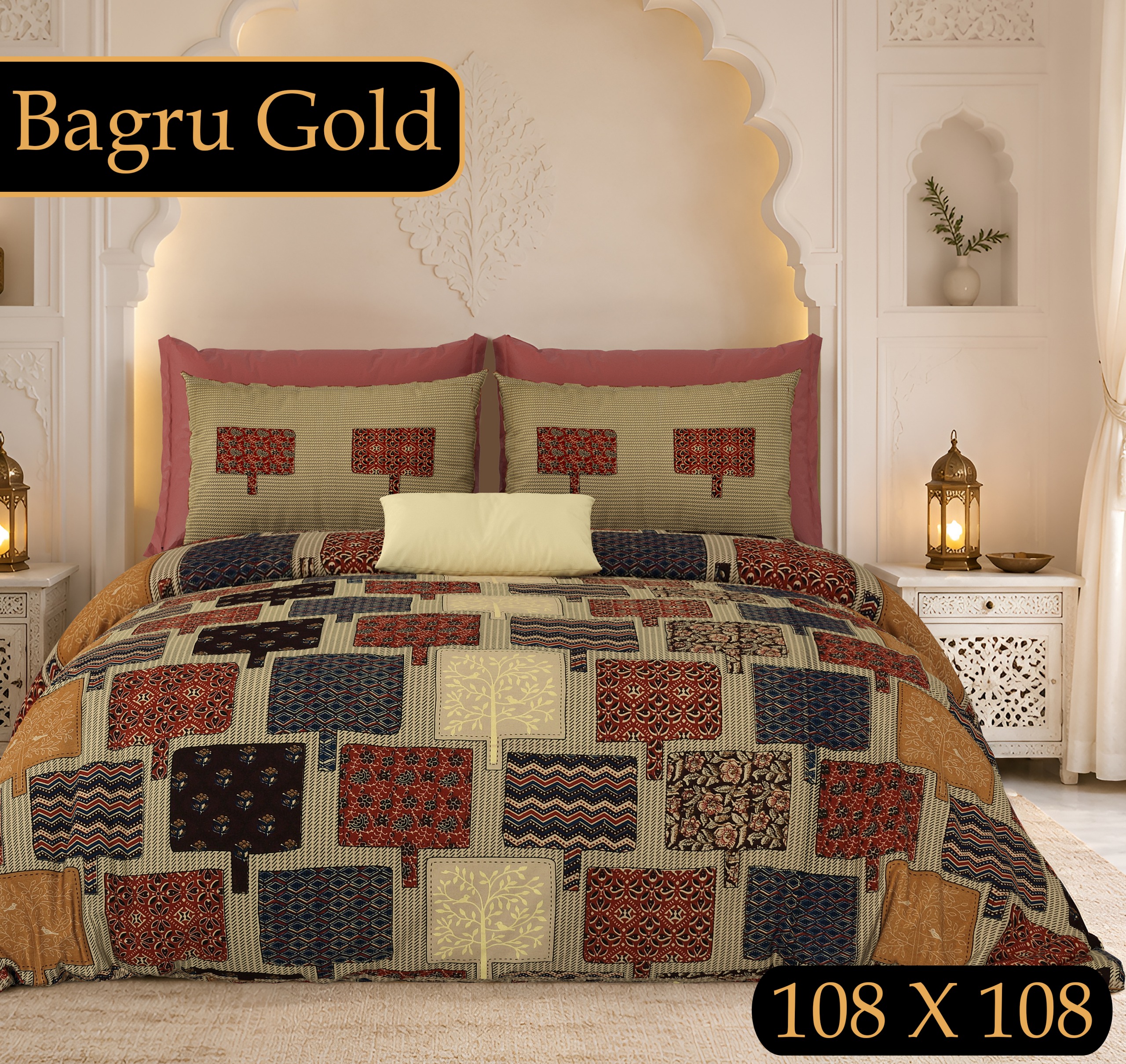 PURE COTTON BAGRU PRINT BEDSHEET G – KHAKI