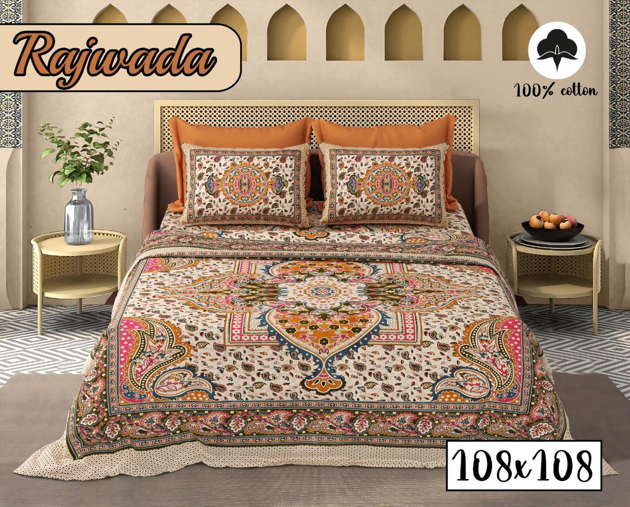 COTTON RAJWADA PREMIUM BEDSHEET B – ORANGE