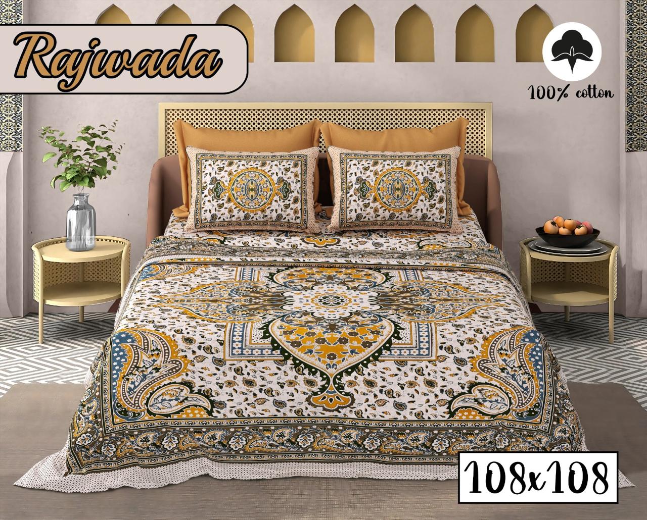 COTTON RAJWADA PREMIUM BEDSHEET B – YELLOW
