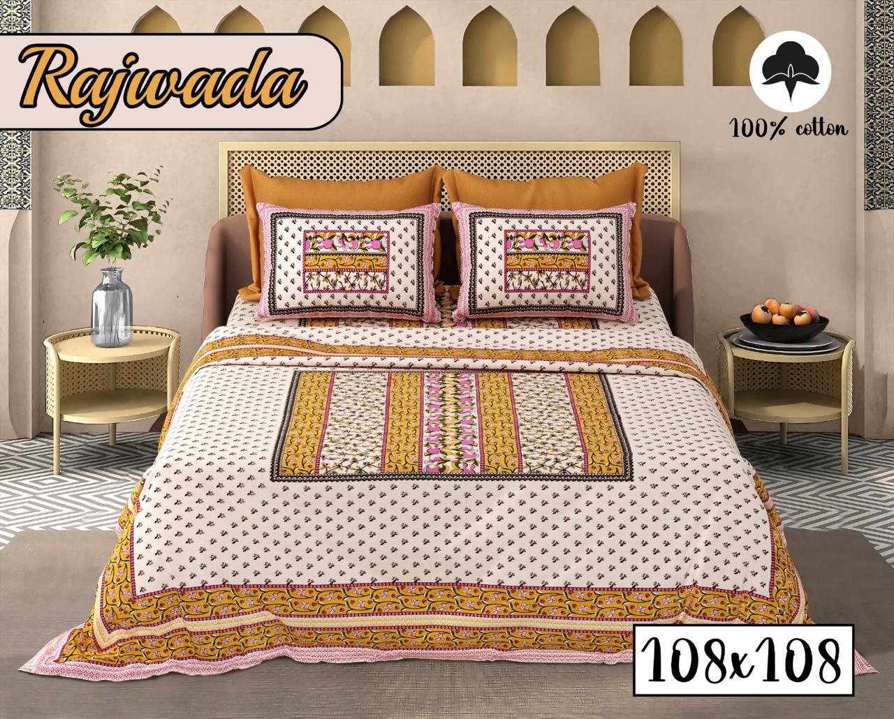 COTTON RAJWADA PREMIUM BEDSHEET F – ORANGE