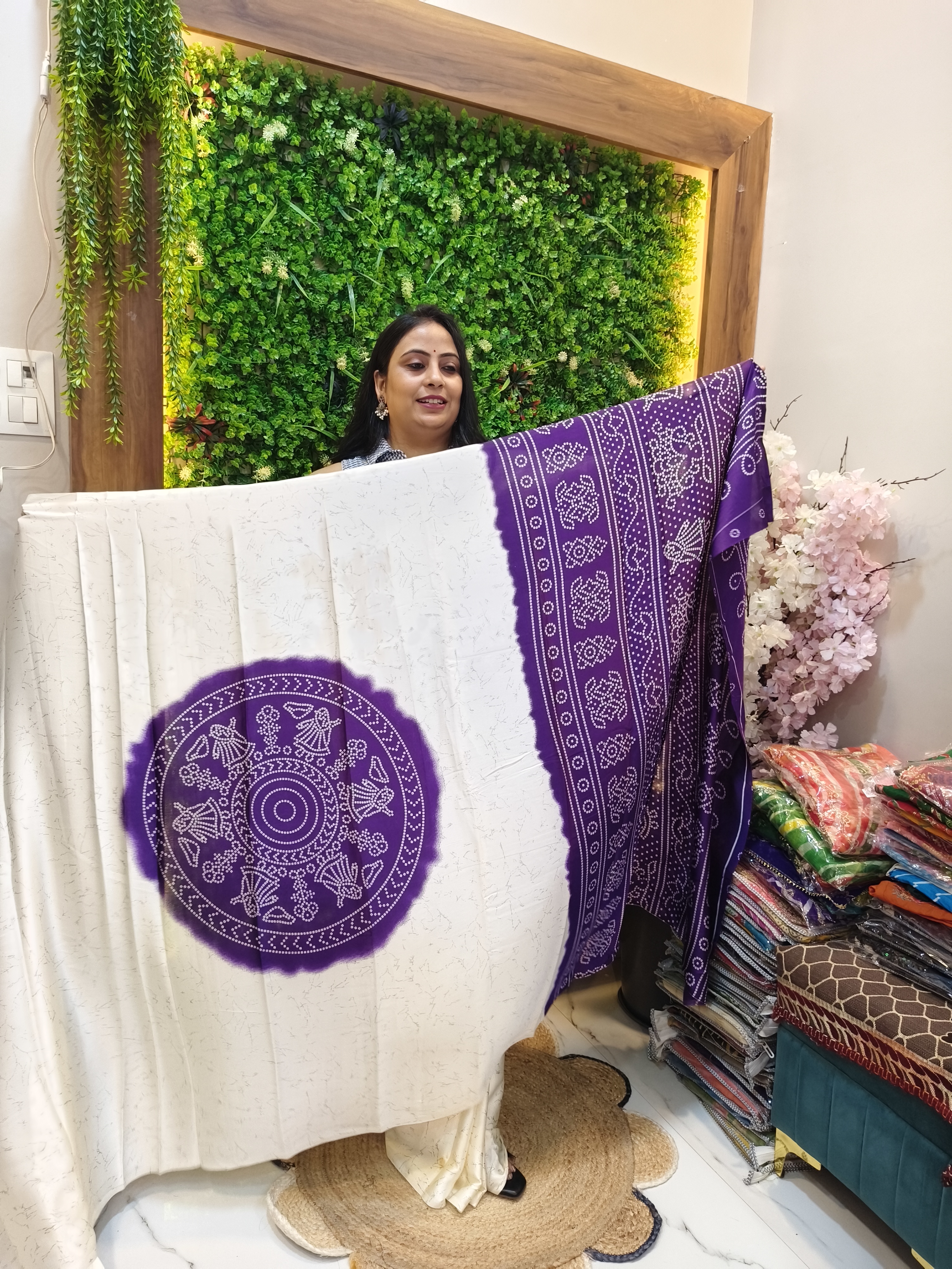 EXQUISITE CHAKRA BANDHEJ ITALIAN CREPE SAREE – PURPLE