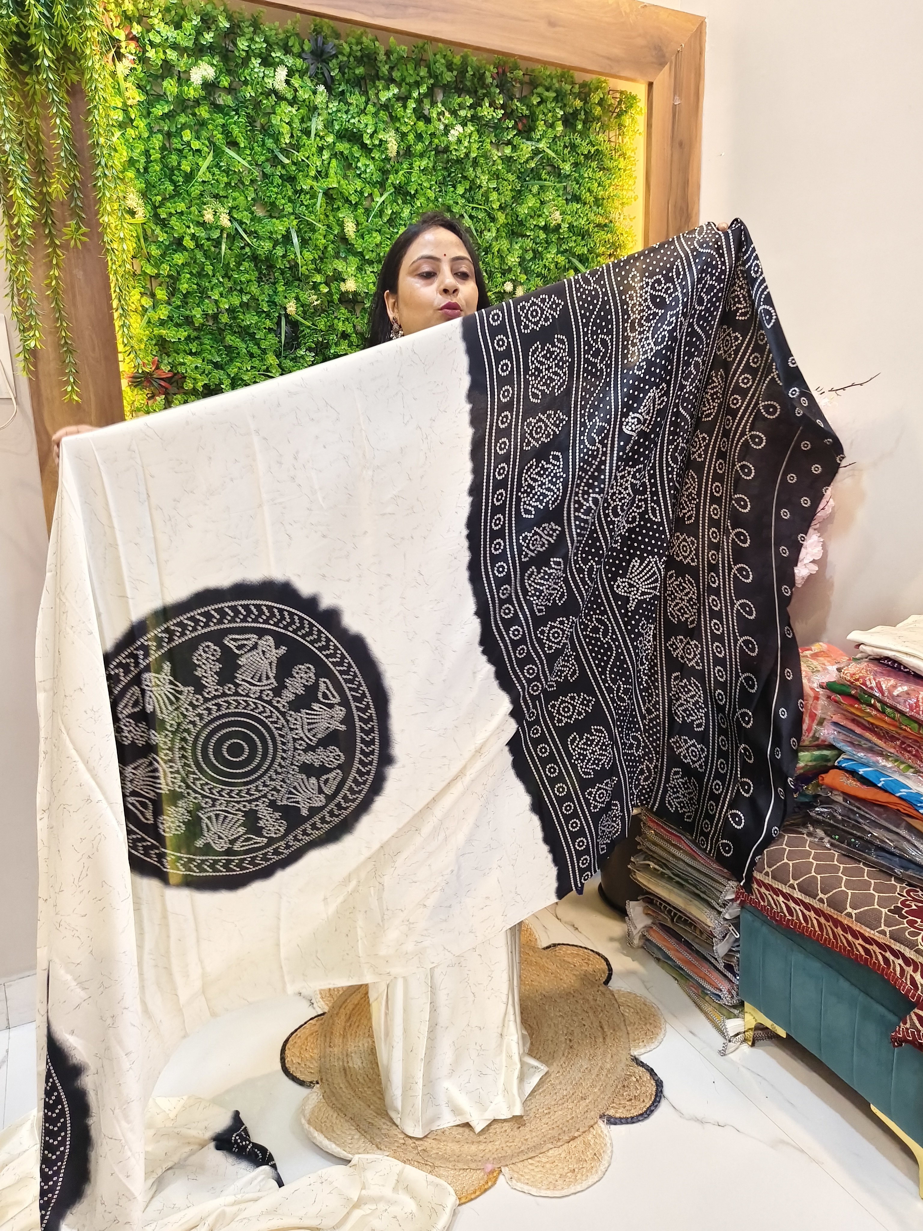 EXQUISITE CHAKRA BANDHEJ ITALIAN CREPE SAREE – BLACK
