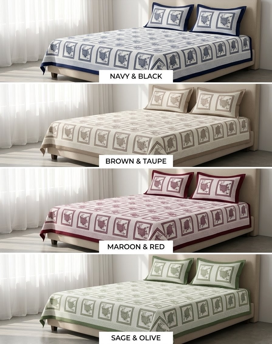 ELITE CLASS PURE COTTON BLOCK PRINT KING SIZE BEDSHEET SET – Image 1