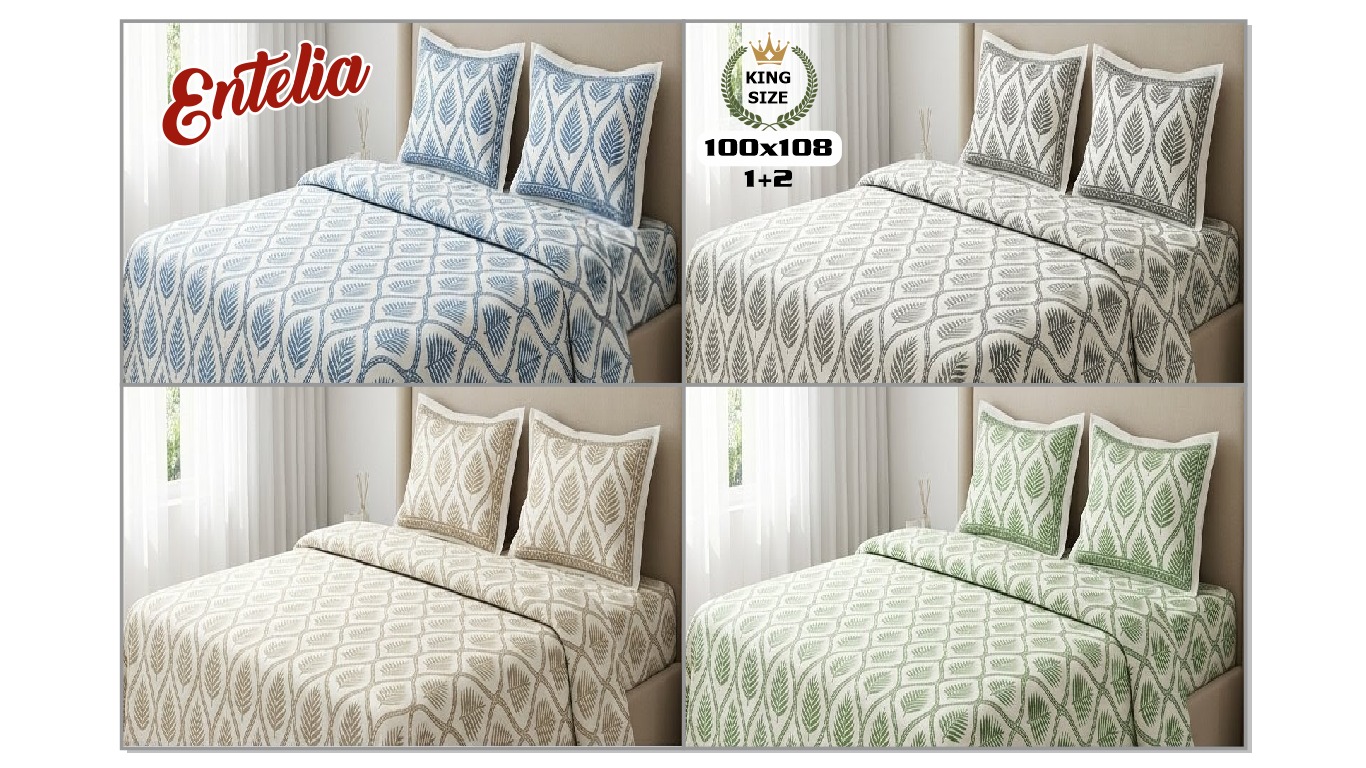  ENTELIA ELITE CLASS PURE COTTON BLOCK PRINT KING SIZE BEDSHEET SET – Image 1