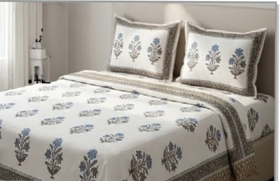 ENTELIA ELITE CLASS PURE COTTON BLOCK PRINT KING SIZE BEDSHEET SET – CHARCOAL GREY