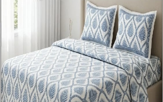  ENTELIA ELITE CLASS PURE COTTON BLOCK PRINT KING SIZE BEDSHEET SET – SLATE BLUE