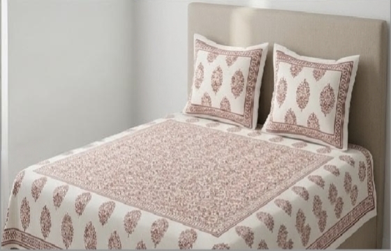 ENTELIA ELITE CLASS PURE COTTON BLOCK PRINT KING SIZE BEDSHEET SET – ROSE PINK