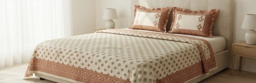  ELITE CLASS PURE COTTON BLOCK PRINT KING SIZE BEDSHEET SET – TERRACOTTA