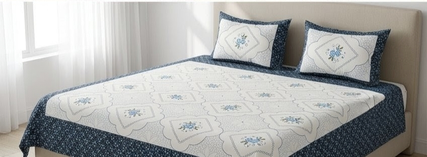 ELITE CLASS PURE COTTON BLOCK PRINT KING SIZE BEDSHEET SET – INDIGO