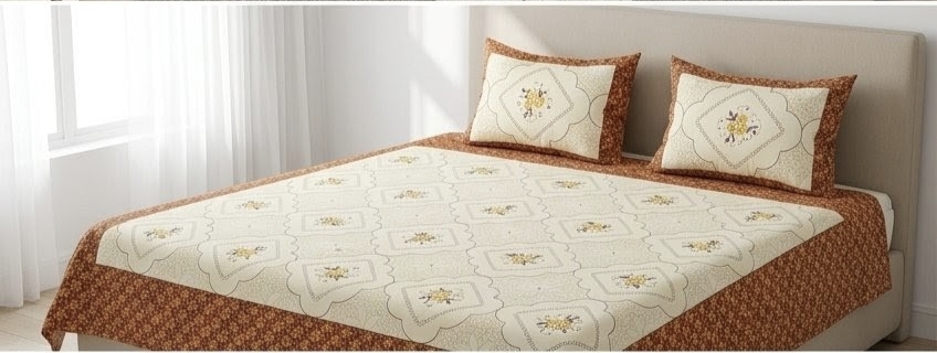 ELITE CLASS PURE COTTON BLOCK PRINT KING SIZE BEDSHEET SET – RUST ORANGE