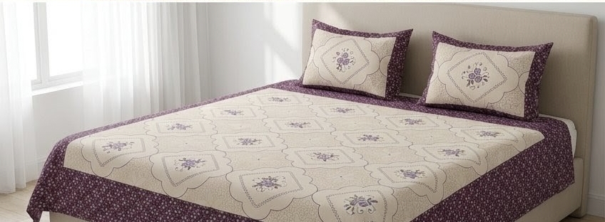 ELITE CLASS PURE COTTON BLOCK PRINT KING SIZE BEDSHEET SET – VIOLET