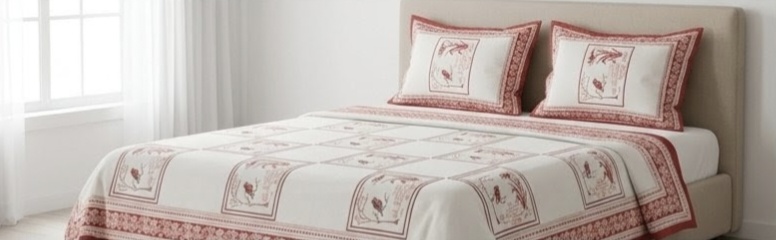 ELITE CLASS PURE COTTON BLOCK PRINT KING SIZE BEDSHEET SET – RED & WHITE
