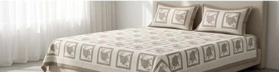 ELITE CLASS PURE COTTON BLOCK PRINT KING SIZE BEDSHEET SET – BROWN & TAUPE
