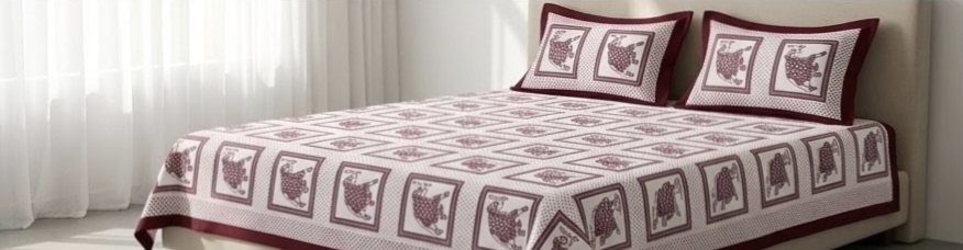 ELITE CLASS PURE COTTON BLOCK PRINT KING SIZE BEDSHEET SET – MAROON & RED 